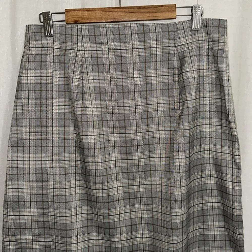 porridge x Anthropologie L Neutral Motif Button Side Plaid Midi Skirt - Picture 10 of 16